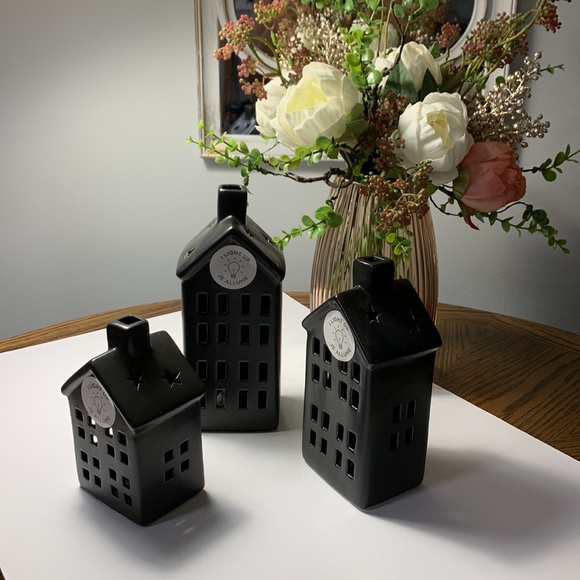 NIB Ceramic Set of 3 LED Light Houses Black Matte color - Picture 13 of 13